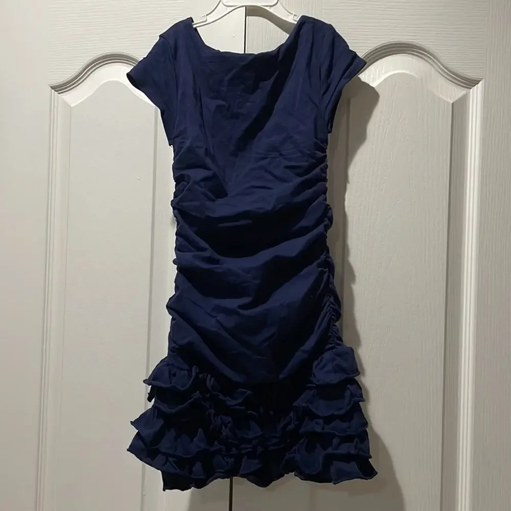 Ralph Lauren 5 navy blue drip waisted rushed gathers four tier hemline EUC